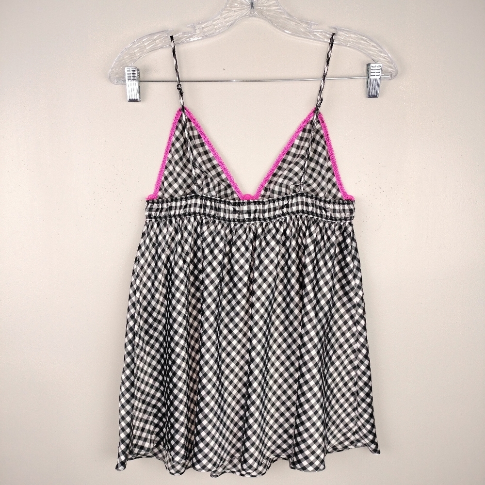 NWT Victoria's Secret Black & White Gingham w/ Pink Trim Babydoll Negligee Sz. M - Picture 9 of 12